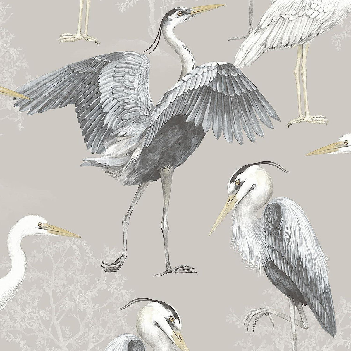 RASCH (U.K) Limited Dimension Heron Wallpaper - Modern Wallpaper for Living Room, Bedroom, Fireplace - Decorative Luxury Nature Wall Paper with Hand-Drawn Herons &amp; Trees (White/Grey/Beige)