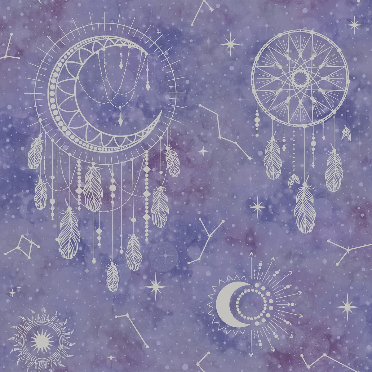 Holden Decor Dreamcatcher Wallpaper - Modern Wallpaper for Bedroom, Nursery &amp; Children’s Playroom - Decorative Luxury Wall Paper with Dreamcatchers, Suns, Stars, Moons &amp; Star Signs (Purple &amp; Silver)