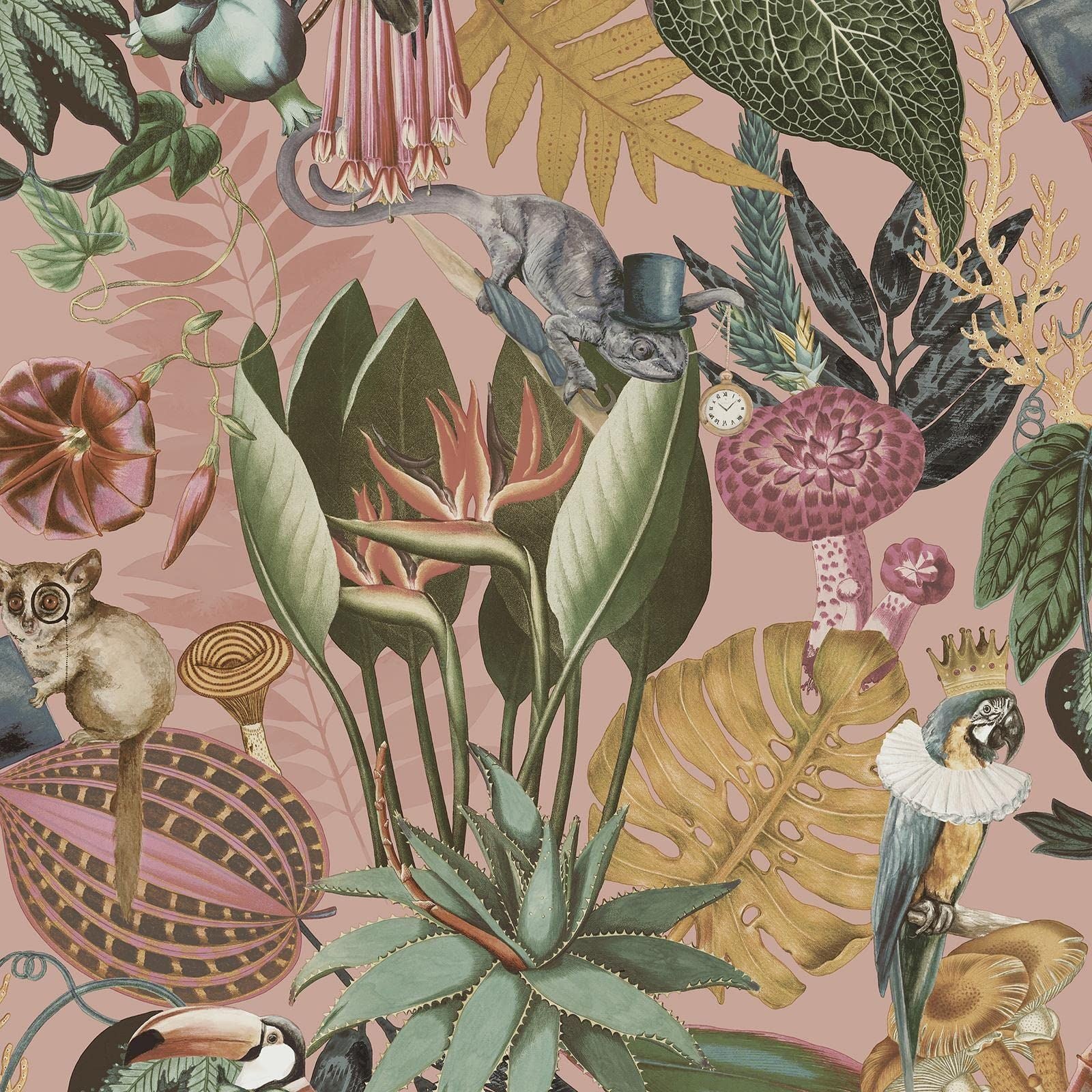 Holden Wonderland Wallpaper Tropical Exotic Animals Blush Pink/Multi 13400