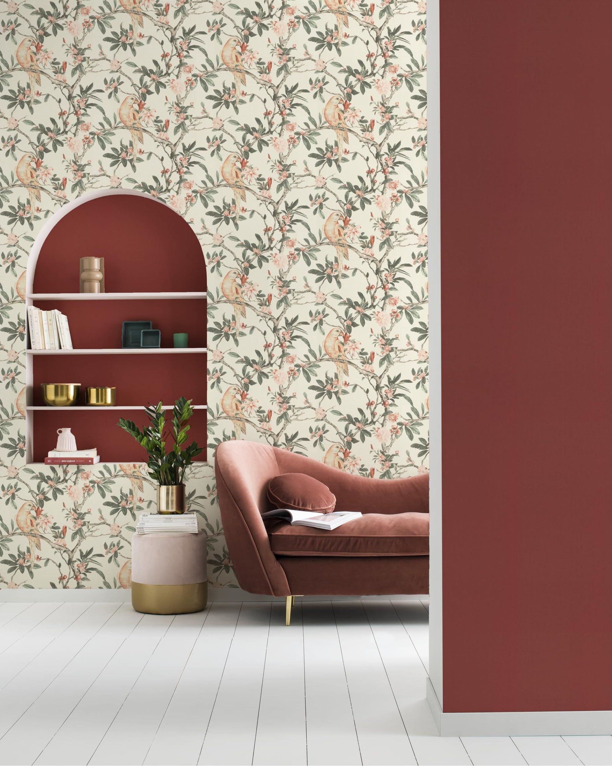 Rasch Wallpaper 543315 Exotic Bird Cream/Blush