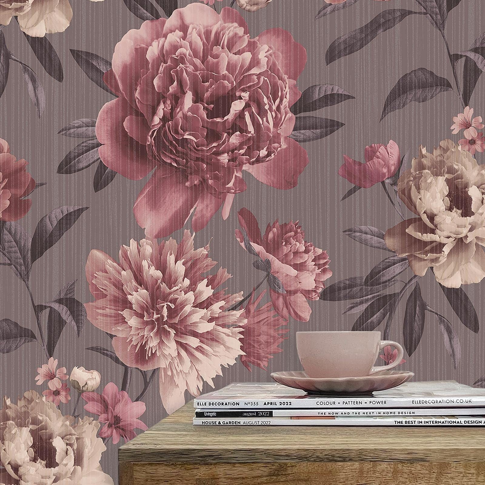 Valentina Big Bloom Wallpaper - Modern Wallpaper for Living Room, Bedroom, Fireplace - Decorative Luxury Floral Wall Paper with Blooming Flowers & Subtle Glimmers (Pink/Purple/Mauve)