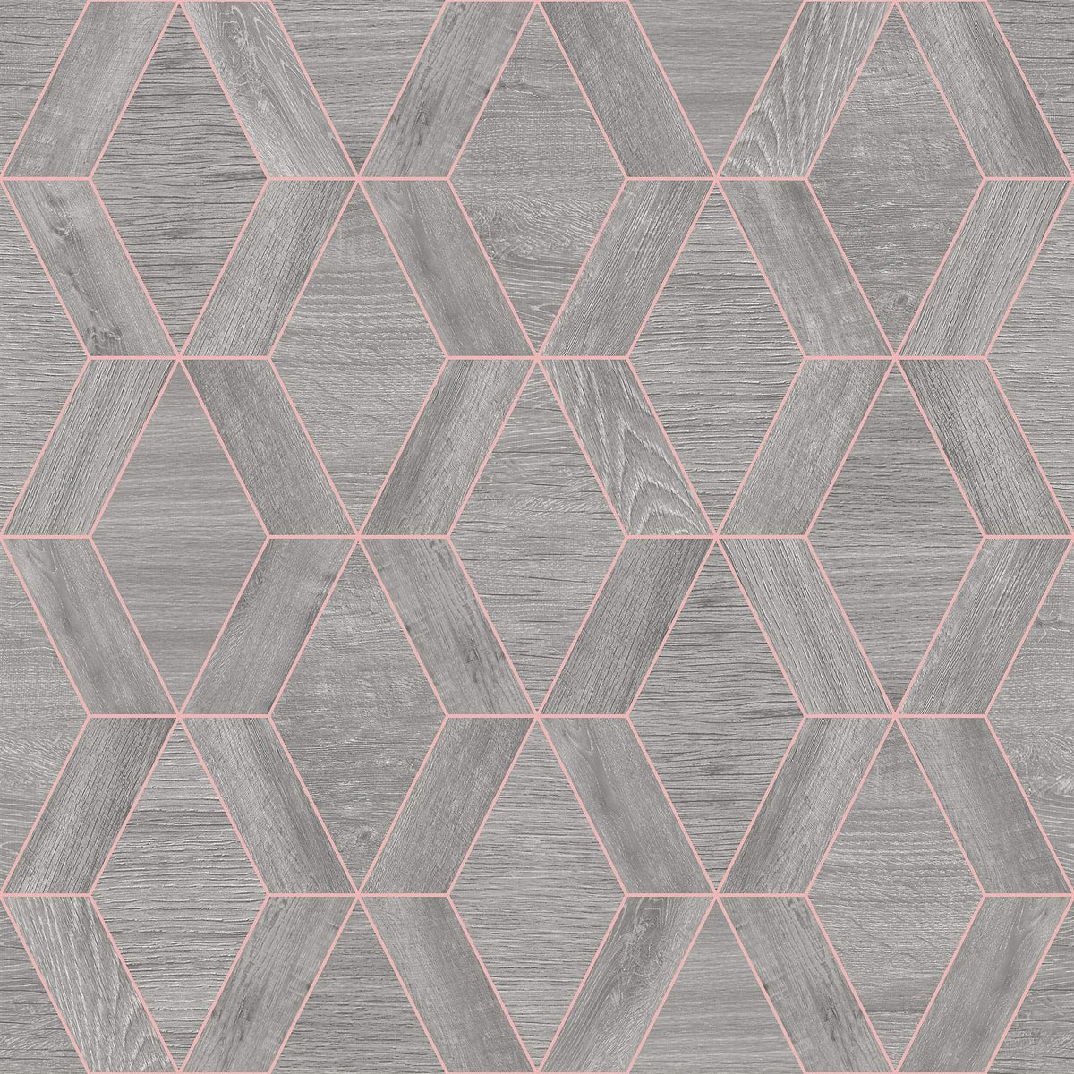 Rasch Geometric Grey Wood Effect Wallpaper Metallic Copper Modern