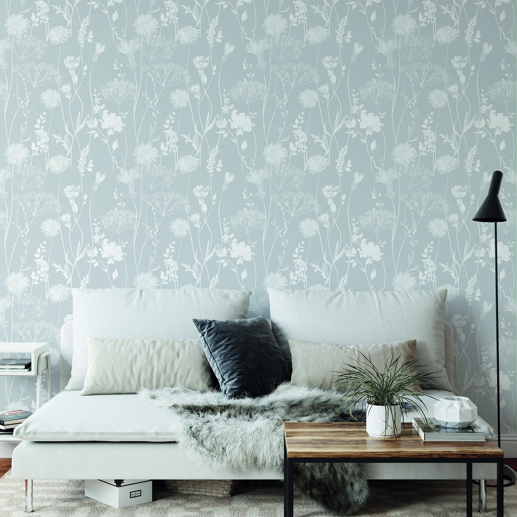 Catherine Lansfield Meadowsweet Floral Wallpaper White/Grey