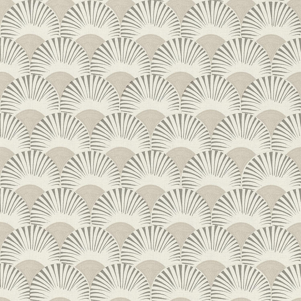 Rasch Studio Onszelf Geometric Fan Motif Beige Non-Woven Wallpaper 539301 with Graphic Fan Pattern in White and Grey with Light Structure