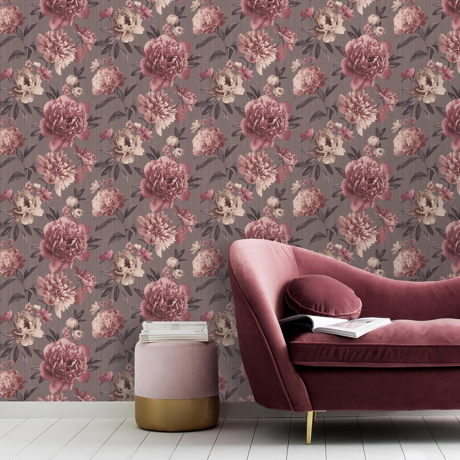 Valentina Big Bloom Wallpaper - Modern Wallpaper for Living Room, Bedroom, Fireplace - Decorative Luxury Floral Wall Paper with Blooming Flowers & Subtle Glimmers (Pink/Purple/Mauve)