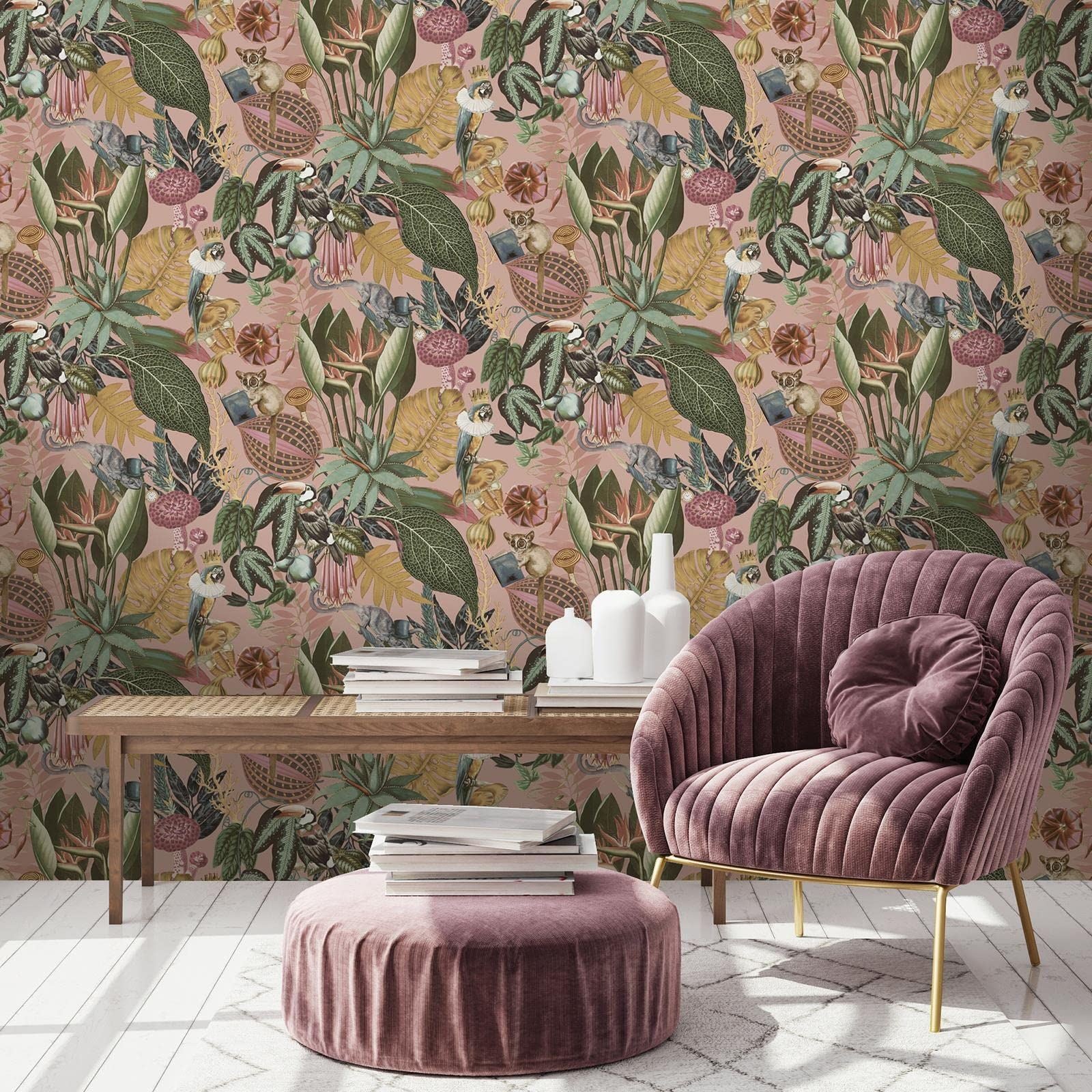 Holden Wonderland Wallpaper Tropical Exotic Animals Blush Pink/Multi 13400