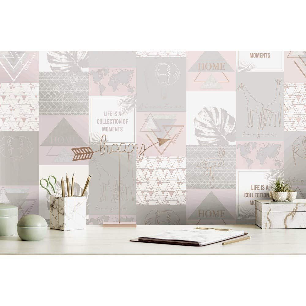 Holden Decor Wonderland Explorer Pink Grey Wallpaper 12900 - Metallic Novelty