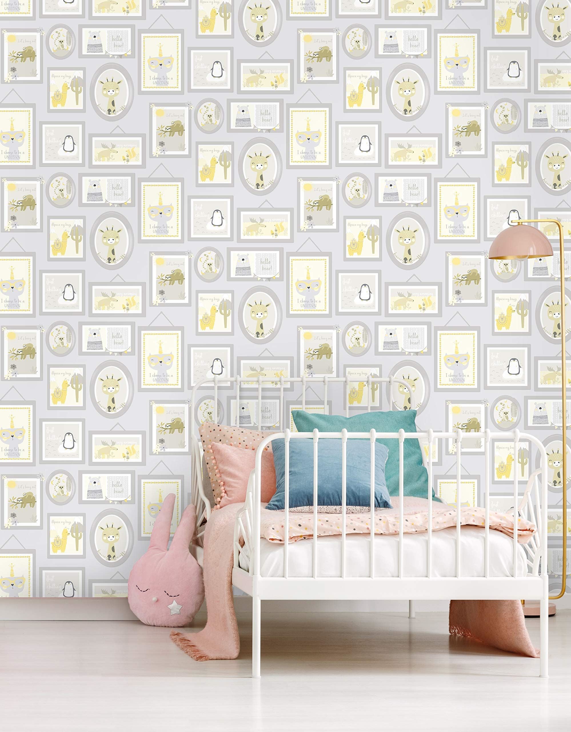 Holden Decor 90970 Children's Wallpaper Rainbow Animals Grey