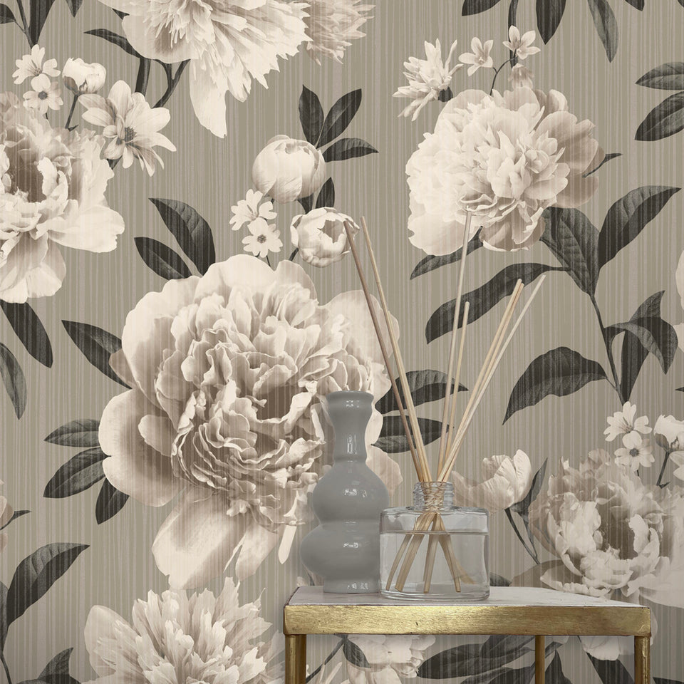 Rasch Vasari Valentina Floral Wallpaper � 526875 � Grey/Black