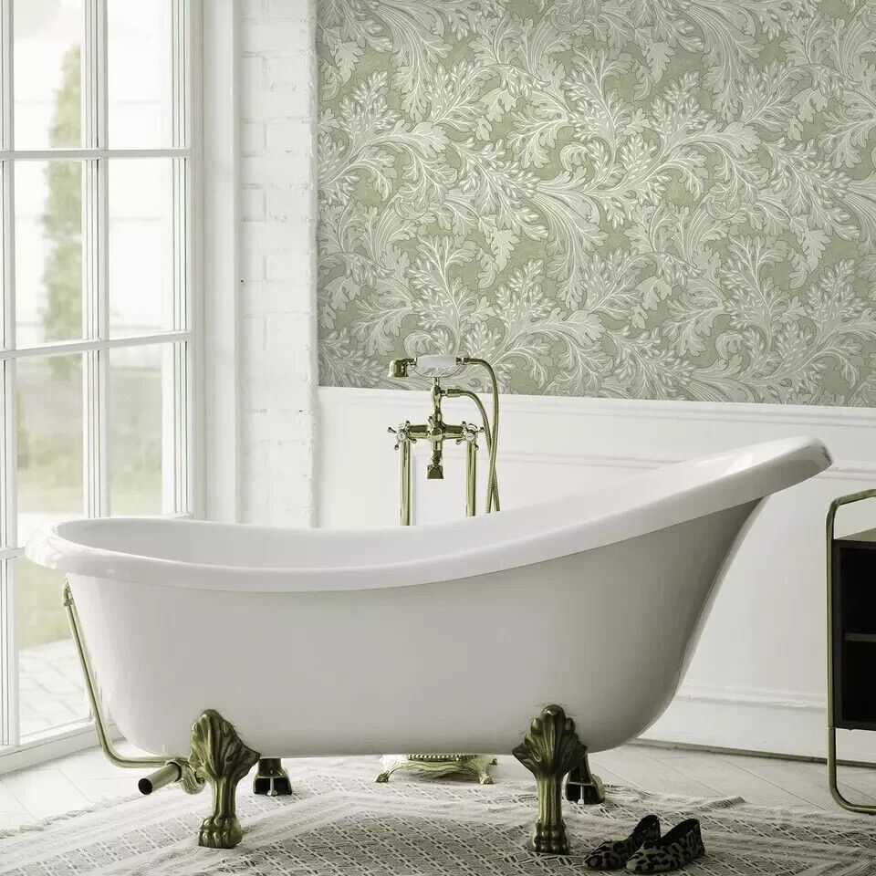 Holden Decor Botanical Scroll Sage Wallpaper Floral Leaves Classic Feature Wall