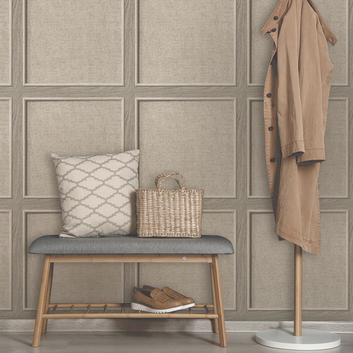 Rasch Bevelled Birch Wood Panelled Weave Grain Wallpaper - Carved Trendy Modern Contemporary Feature Wall