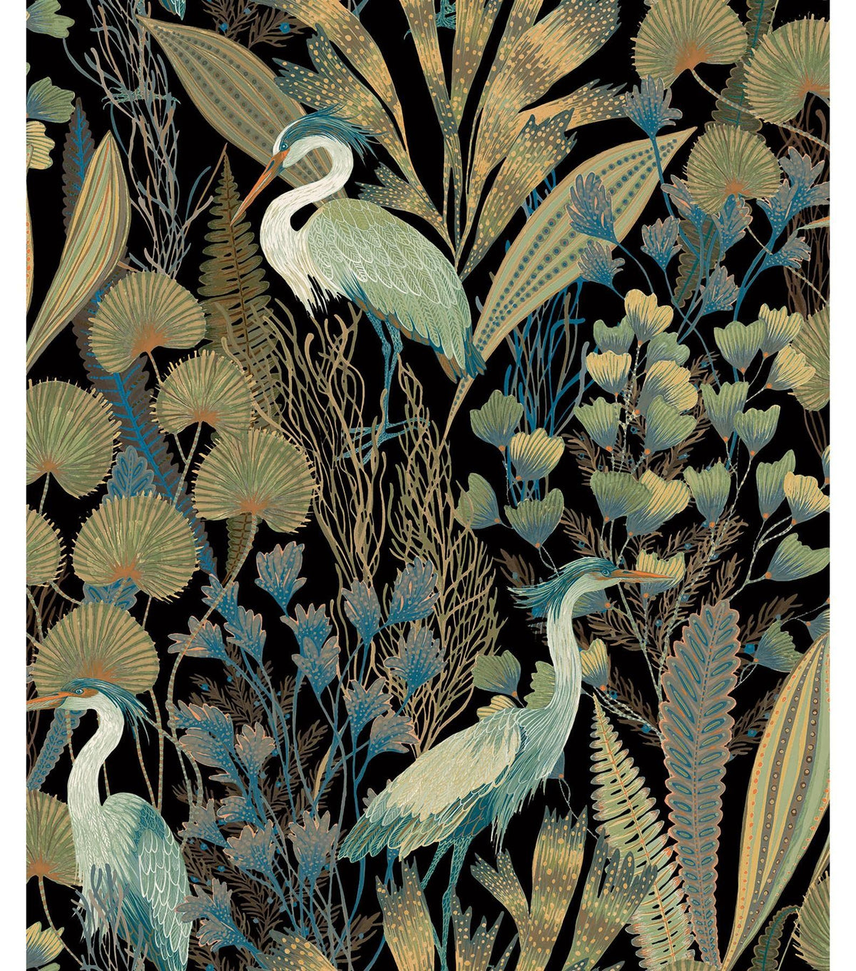 Grandeco Tropical Crane Black Textured Wallpaper