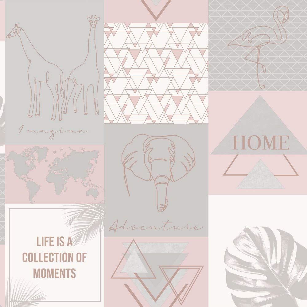 Holden Decor Wonderland Explorer Pink Grey Wallpaper 12900 - Metallic Novelty