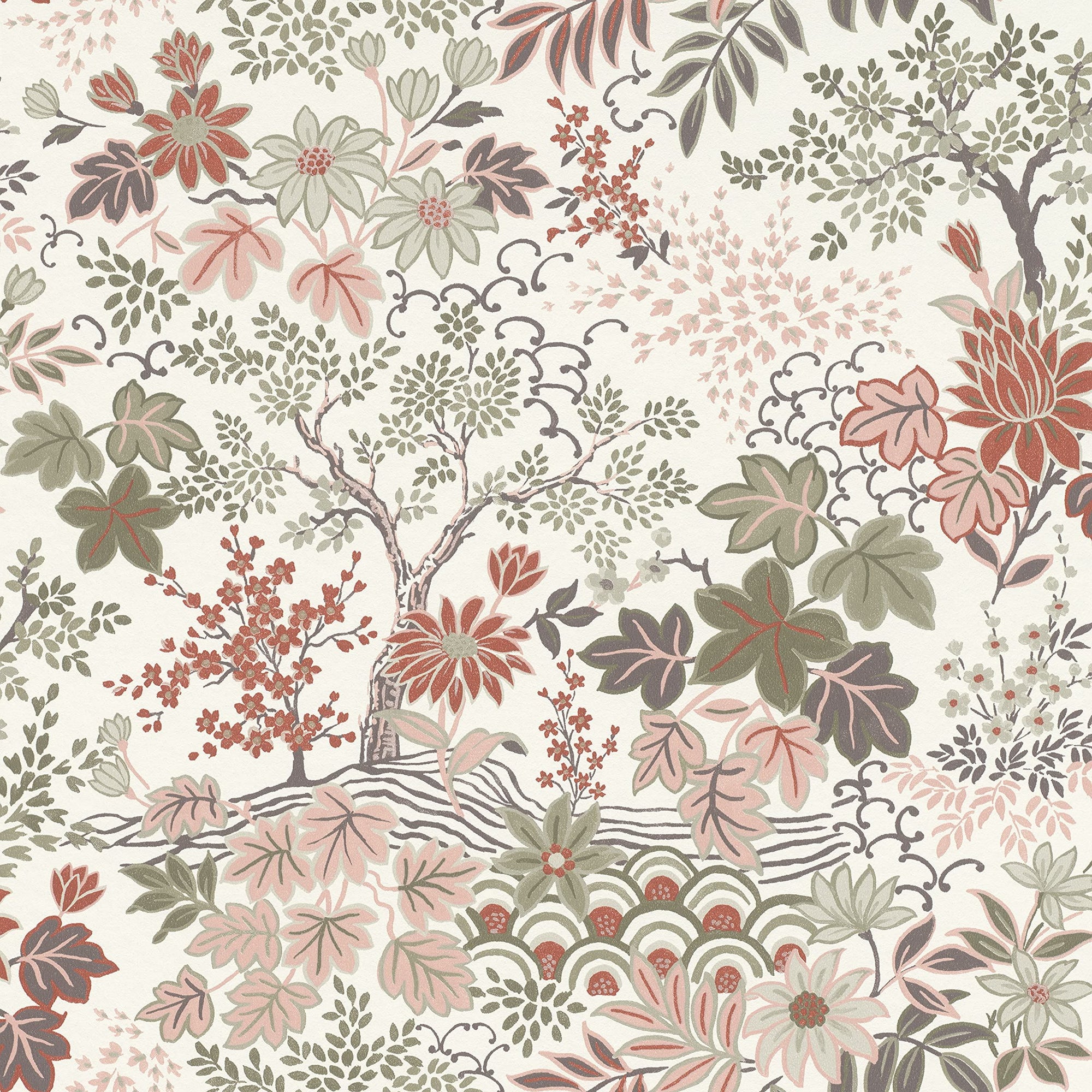 Rasch Wallpaper 553338 - Colourful Non-Woven Wallpaper from The Salisbury Collection with Different Coloured Leaves on White Background with Slight Structure - 10.05 m x 53 cm (L x W)