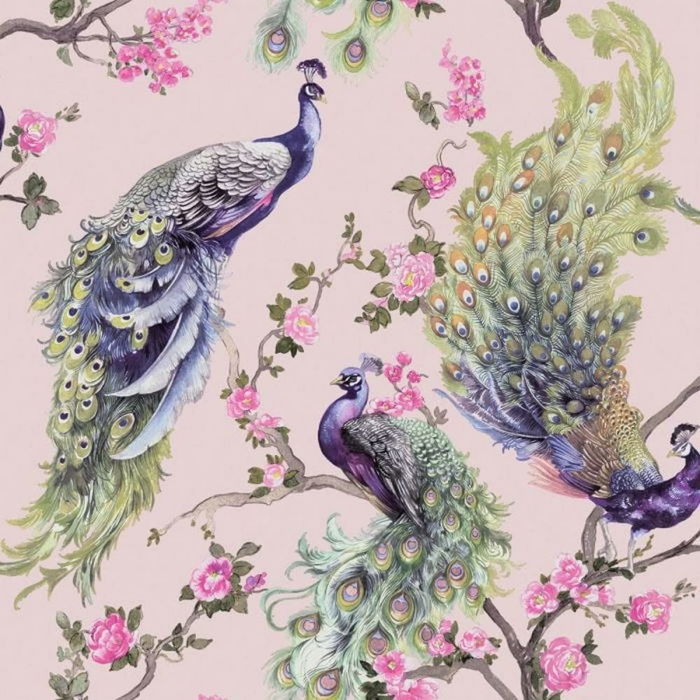 Holden Decor Menali Pink Wallpaper 35923 - Vinyl Glitter Peacock Feather Floral