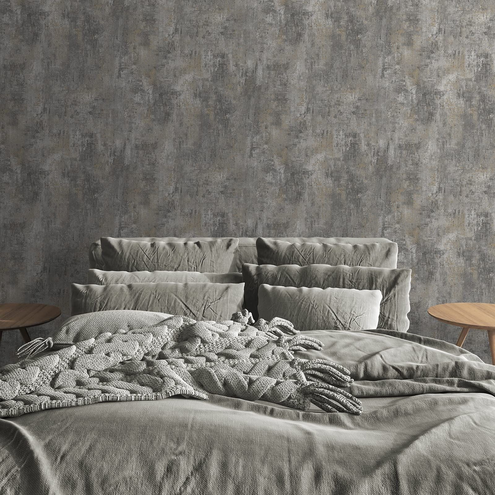 Muriva Cove Wallpaper - Modern Wallpaper for Living Room, Bedroom, Fireplace - Decorative Luxury Wall Paper with Distressed Pattern, Textured Finish & Metallic Detailing (Charcoal)