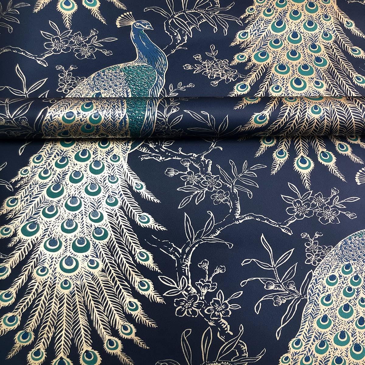 Rasch Portfolio Peacock Wallpaper Navy Blue Gold Metallic Exotic Bird Feathers Lusury Feature Wall 10m Roll 215700