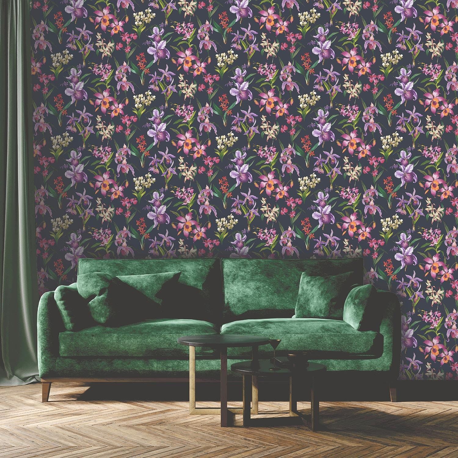 Rasch Maya Floral Pink / Navy Wallpaper - Modern Contemporary Feature Wall - All Rooms